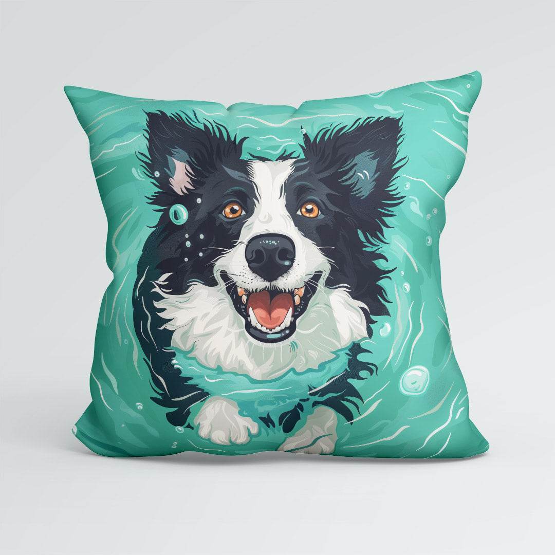 CUSHION Panel Swimming Border Collie Dog CP-429