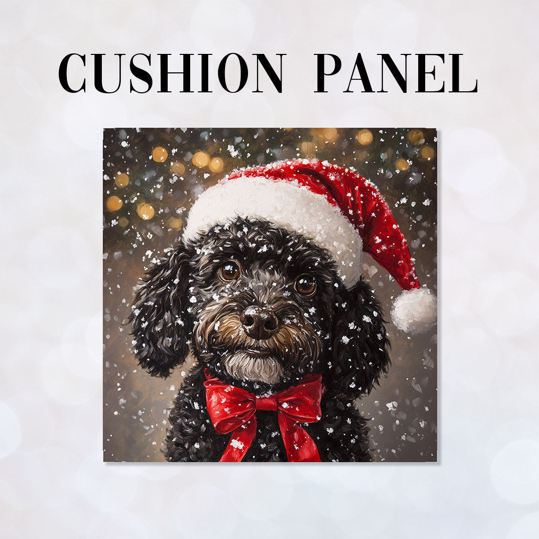 CUSHION Panel Winter Black Cockapoo Dog CP-479