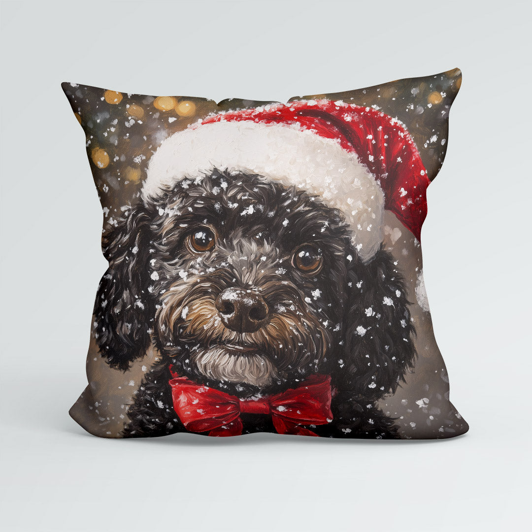 CUSHION Panel Winter Black Cockapoo Dog CP-479