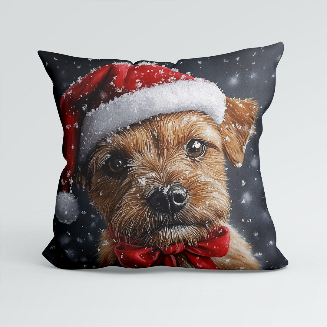 CUSHION Panel Winter Border Terrier Dog CP-480