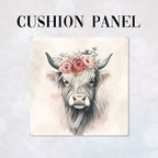 CUSHION Floral Highland Cow  Fabric Panel CP-518