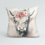 CUSHION Floral Highland Cow  Fabric Panel CP-518