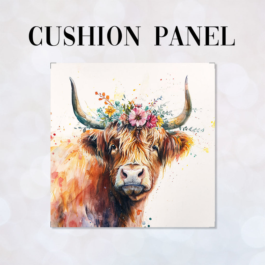 CUSHION Spring Highland Cow Fabric Panel CP-519