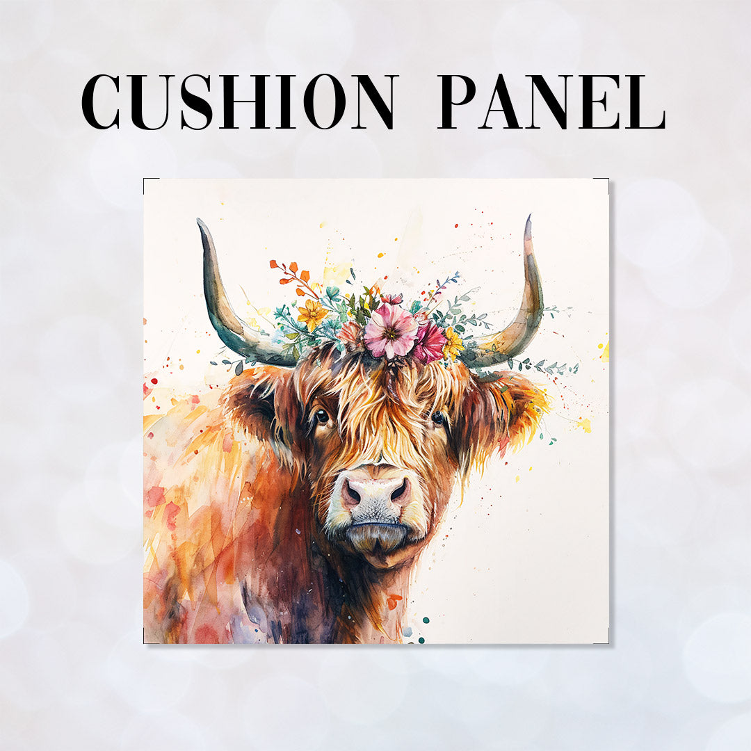 CUSHION Spring Highland Cow Fabric Panel CP-519