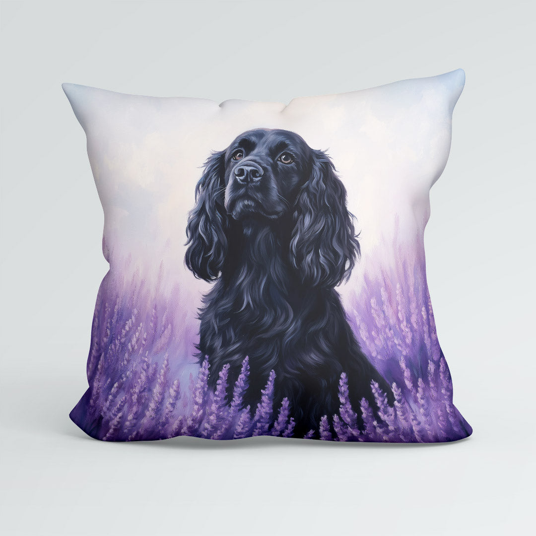 CUSHION Lavender Black Spaniel Fabric Panel CP-561
