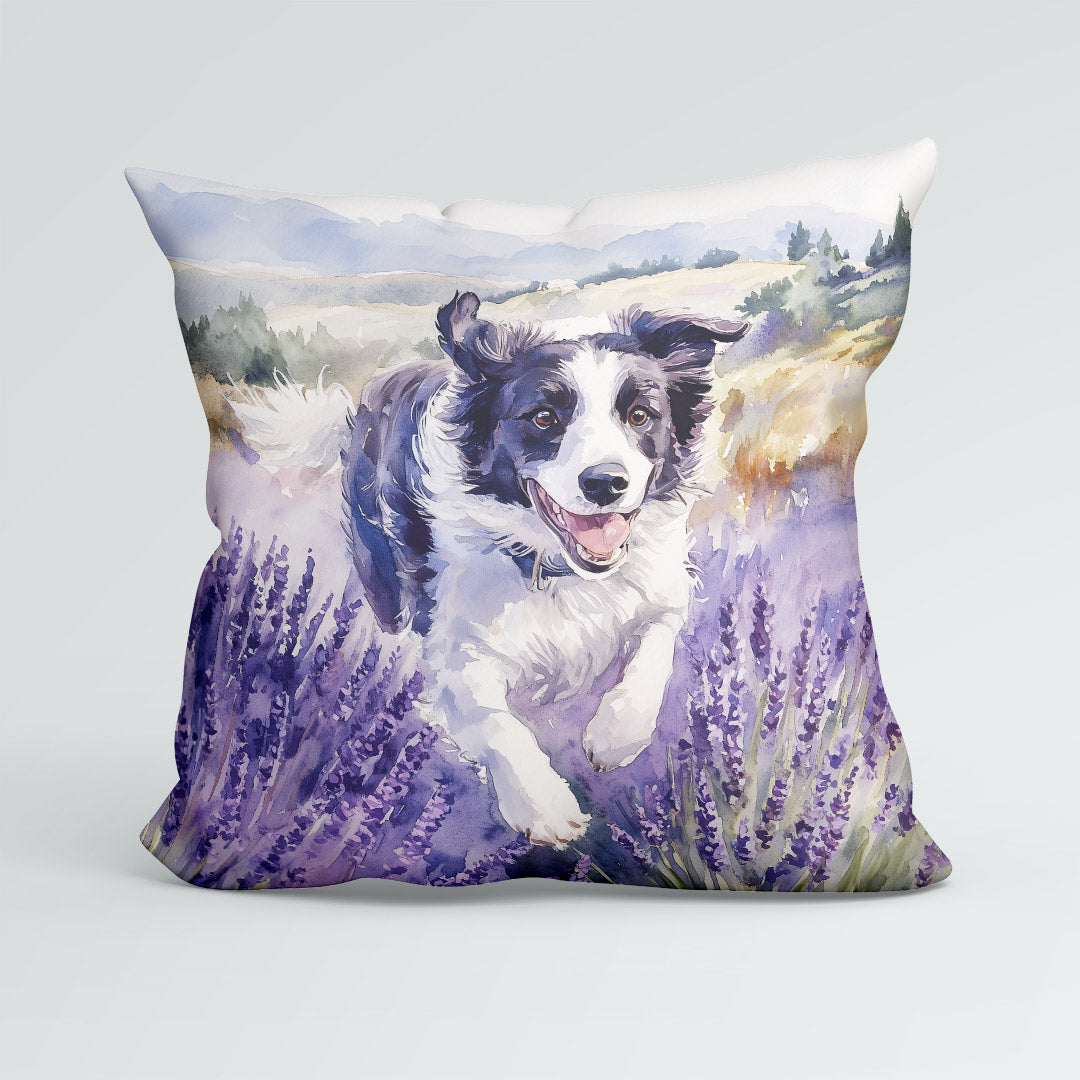 CUSHION Lavender Border Collie 2 Fabric Panel CP-563