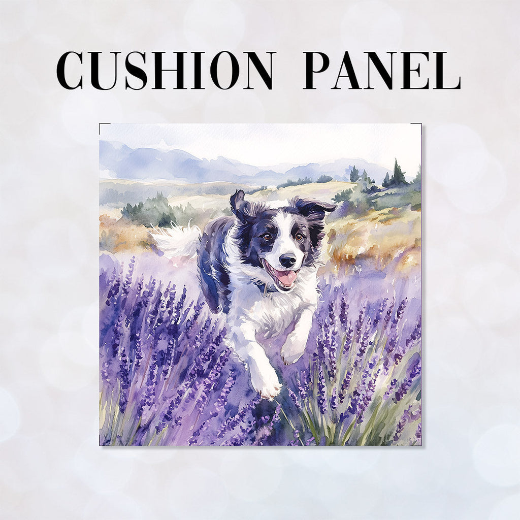 CUSHION Lavender Border Collie 2 Fabric Panel CP-563