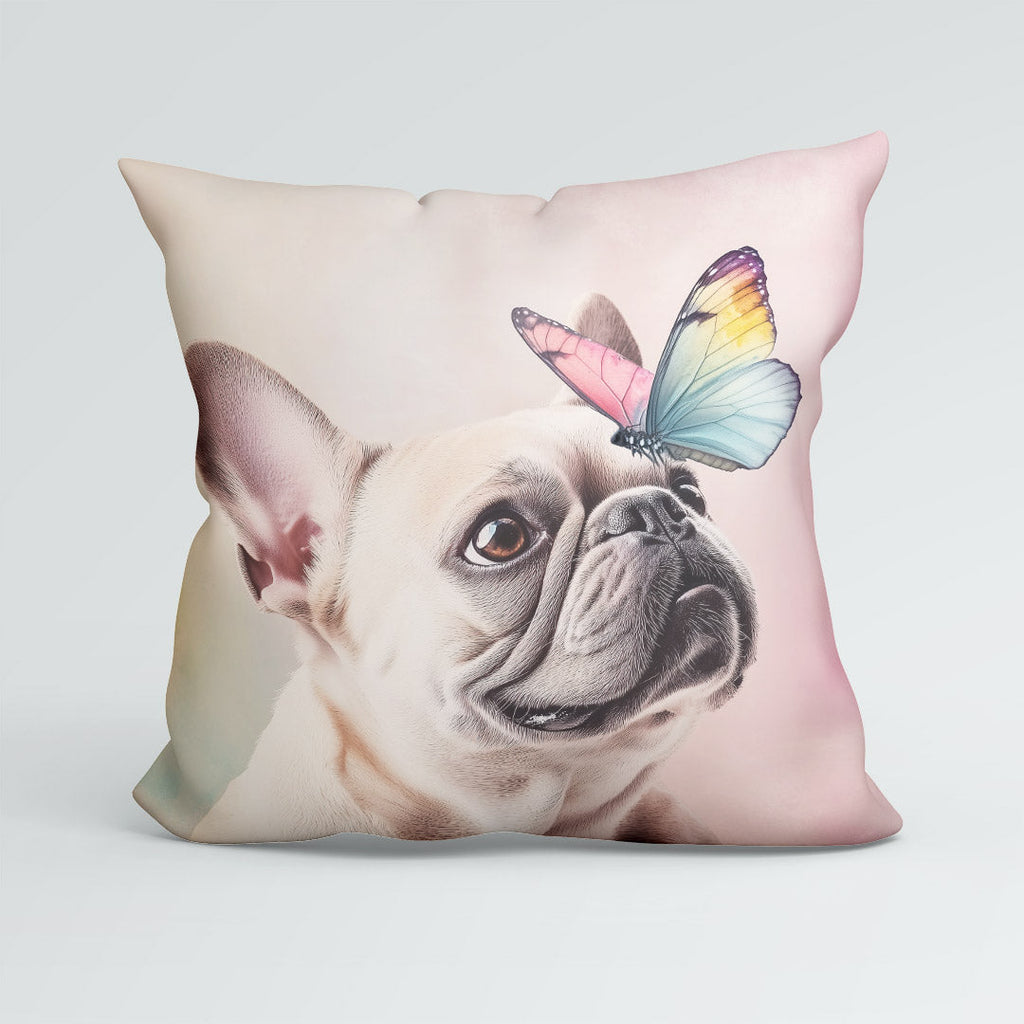 CUSHION French Bulldog and Butterfly Fabric Panel CP-570