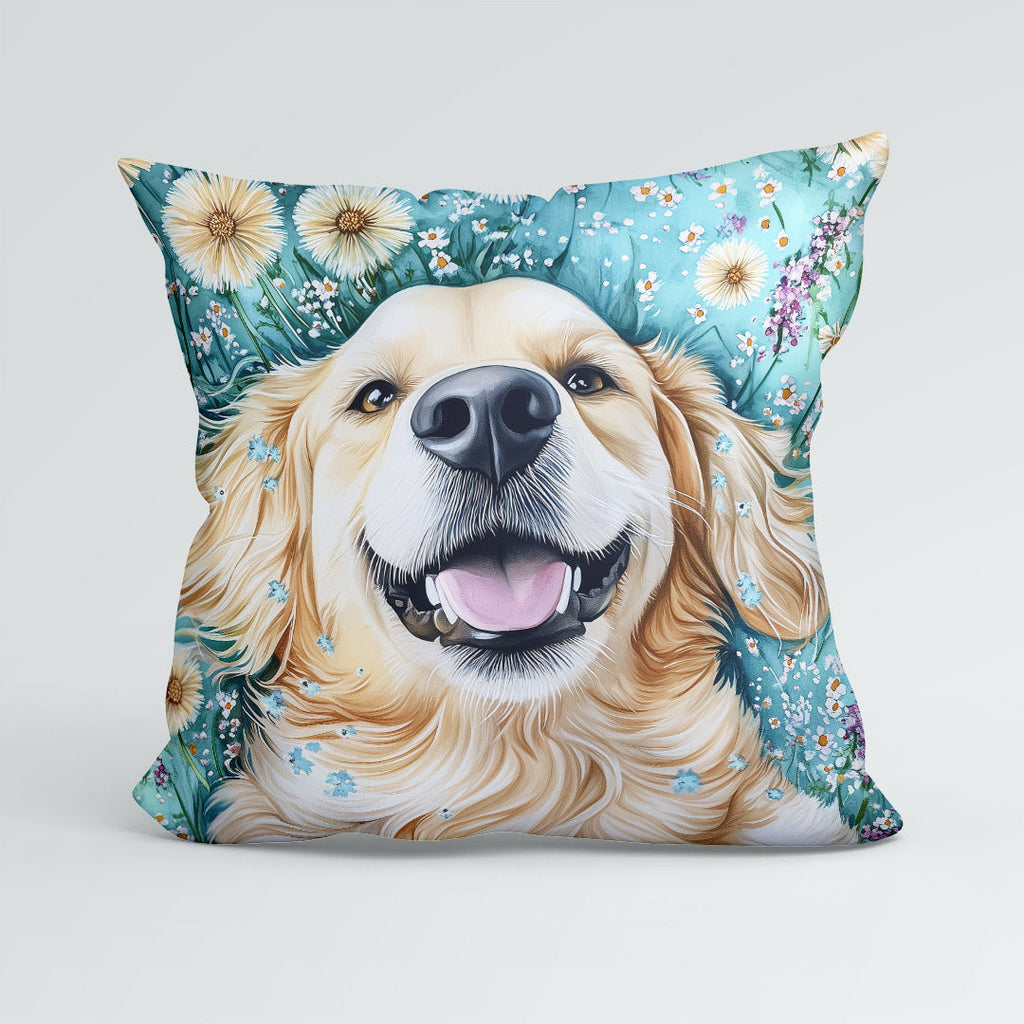 CUSHION Golden Retriever and Dandelions Fabric Panel CP-573