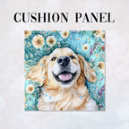 CUSHION Golden Retriever and Dandelions Fabric Panel CP-573