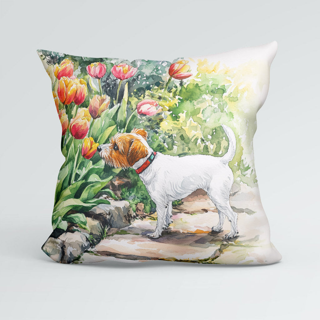CUSHION Terrier and Tulips Fabric Panel CP-584