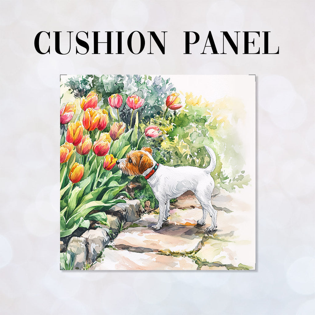 CUSHION Terrier and Tulips Fabric Panel CP-584