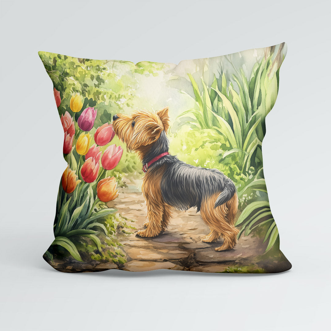 CUSHION Yorkshire Terrier and Tulips Fabric Panel CP-585