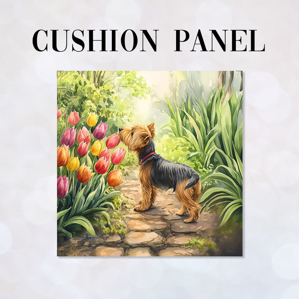 CUSHION Yorkshire Terrier and Tulips Fabric Panel CP-585