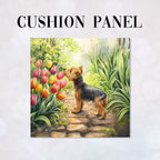 CUSHION Yorkshire Terrier and Tulips Fabric Panel CP-585