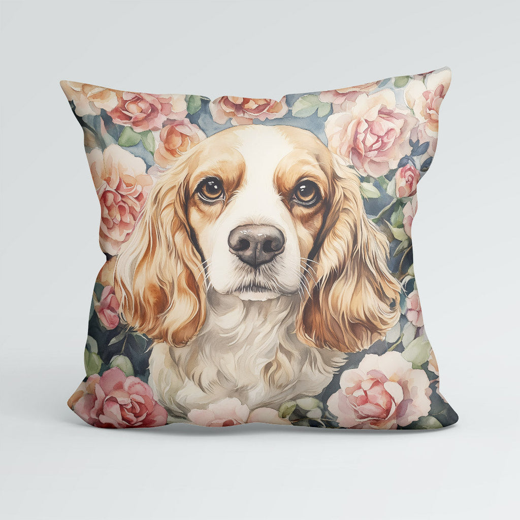 CUSHION Cocker Spaniel and Roses Fabric Panel CP-589