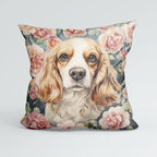 CUSHION Cocker Spaniel and Roses Fabric Panel CP-589