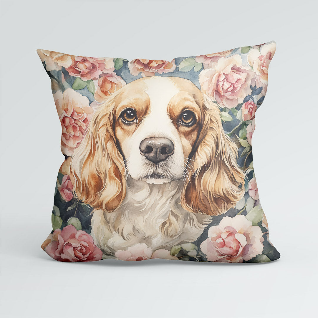 CUSHION Cocker Spaniel and Roses Fabric Panel CP-589