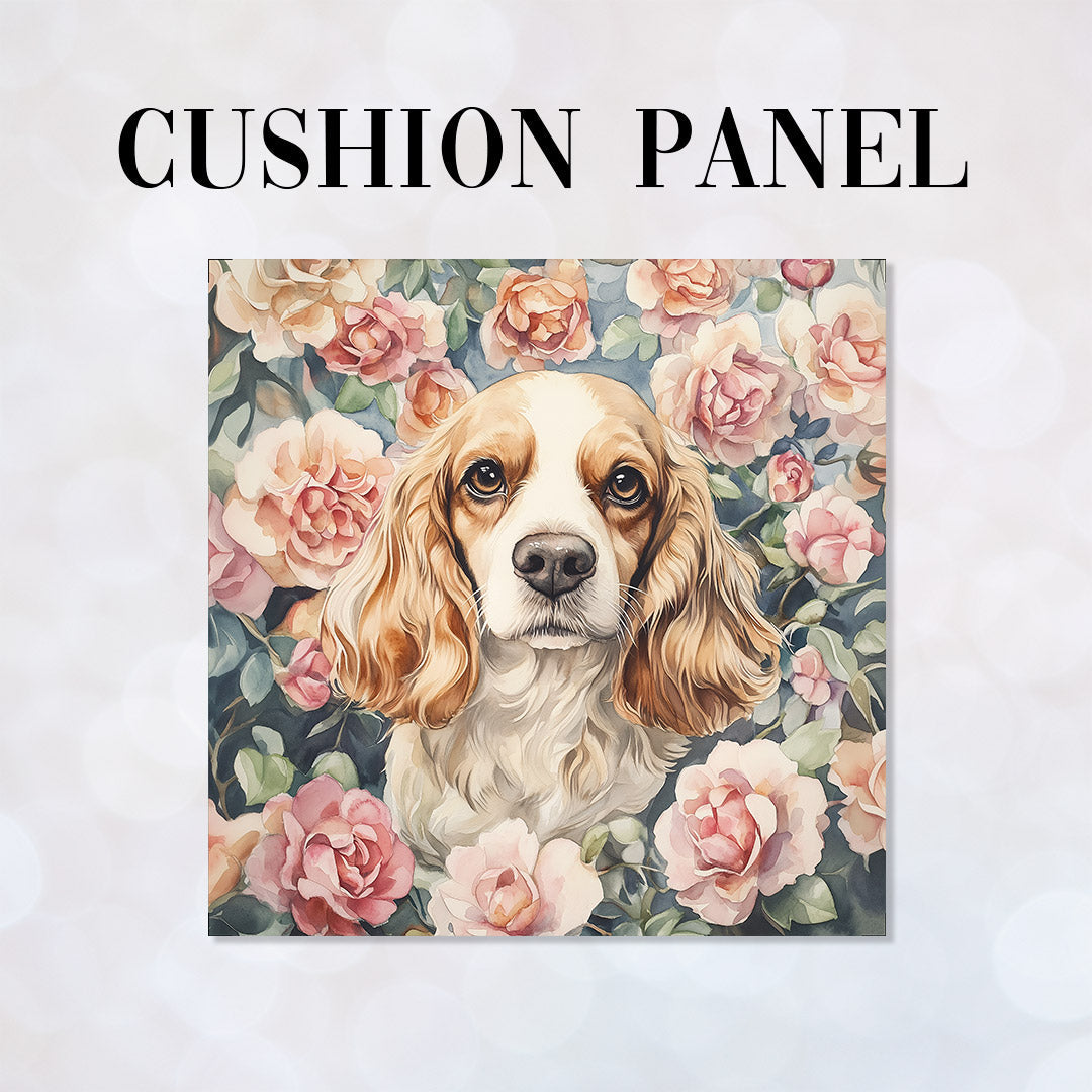 CUSHION Cocker Spaniel and Roses Fabric Panel CP-589