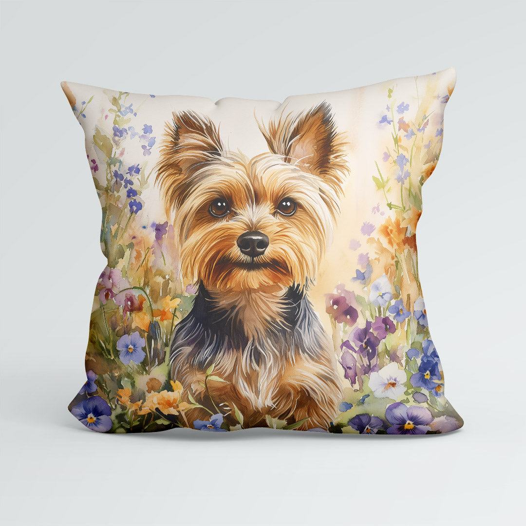CUSHION Floral Yorkshire Terrier Fabric Panel CP-593