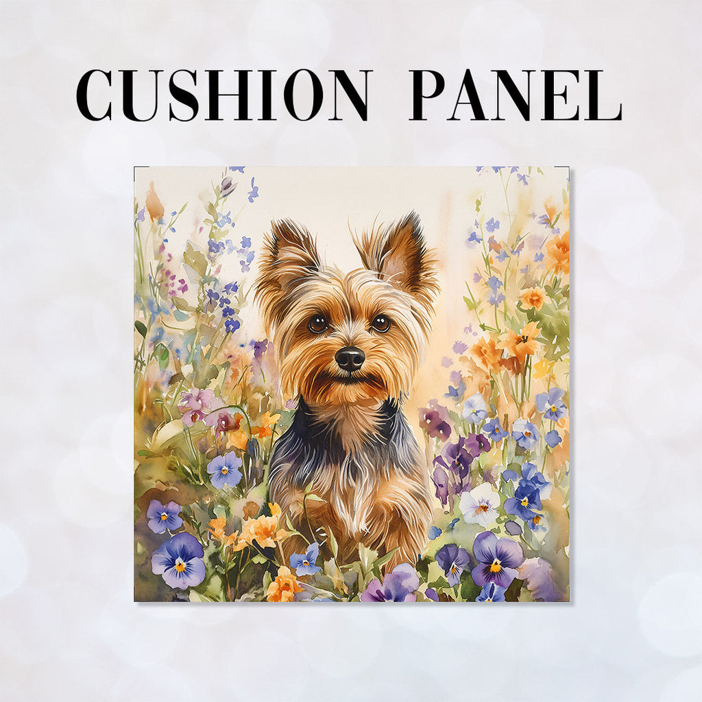 CUSHION Floral Yorkshire Terrier Fabric Panel CP-593