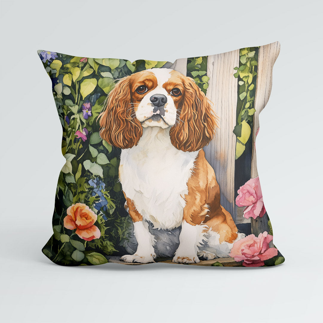 CUSHION King Charles Spaniel in the Garden Fabric Panel CP-594