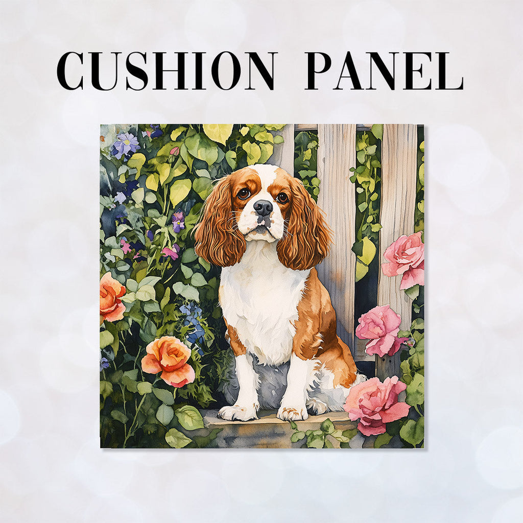 CUSHION King Charles Spaniel in the Garden Fabric Panel CP-594
