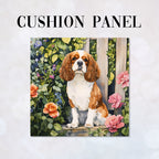 CUSHION King Charles Spaniel in the Garden Fabric Panel CP-594