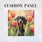 CUSHION Dachshund and Tulips Fabric Panel CP-596