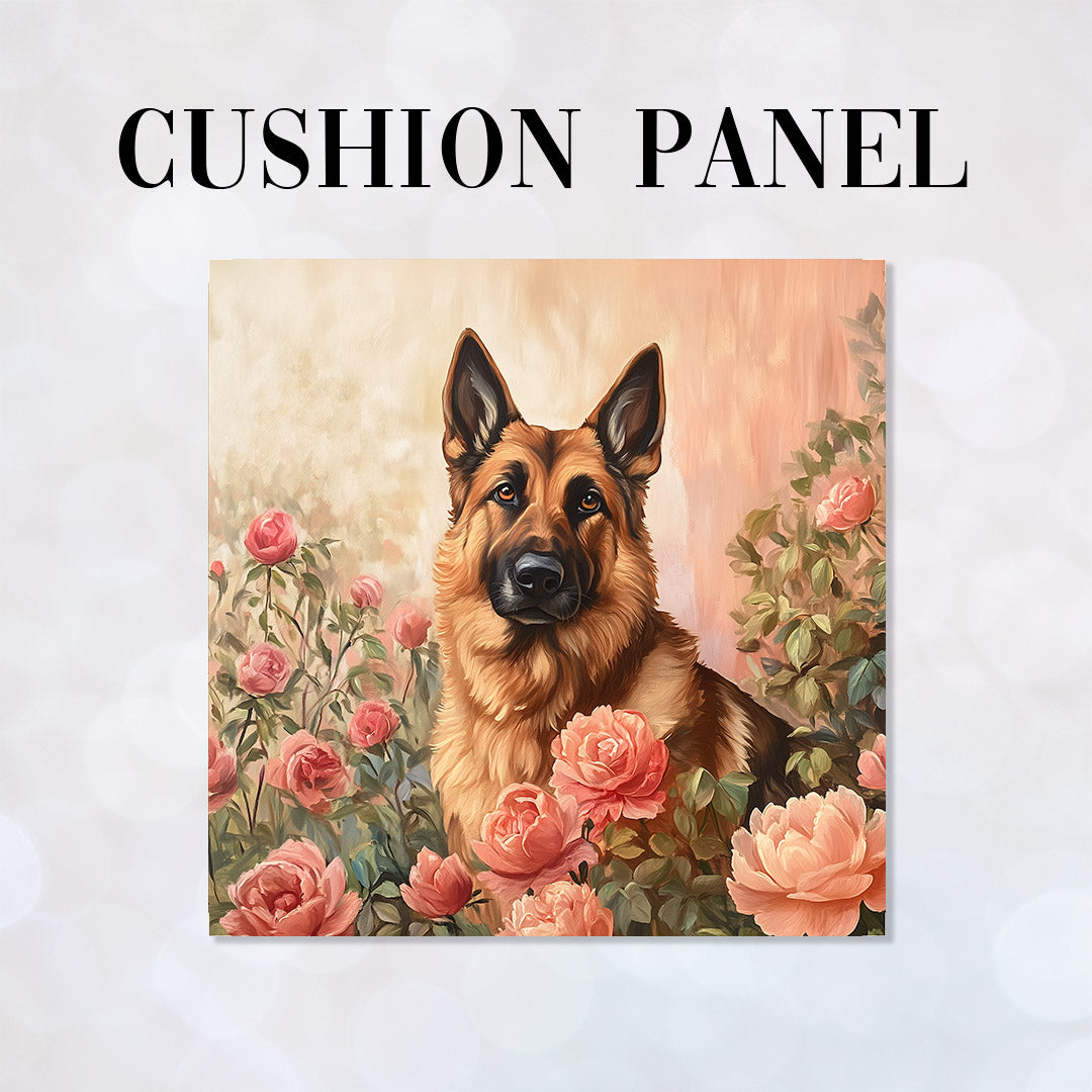 CUSHION German Shepherd in a Rose Bush Fabric Panel CP-597