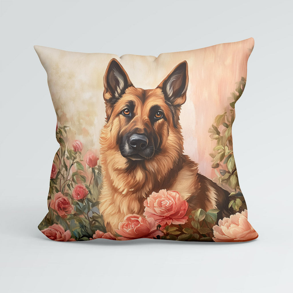 CUSHION German Shepherd in a Rose Bush Fabric Panel CP-597