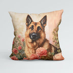 CUSHION German Shepherd in a Rose Bush Fabric Panel CP-597