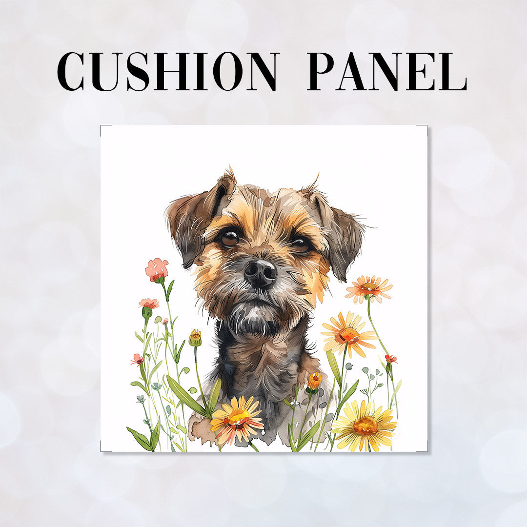 CUSHION Floral Border Terrier Fabric Panel CP-600