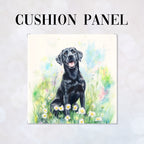 CUSHION Black Labrador and Daises Fabric Panel CP-602