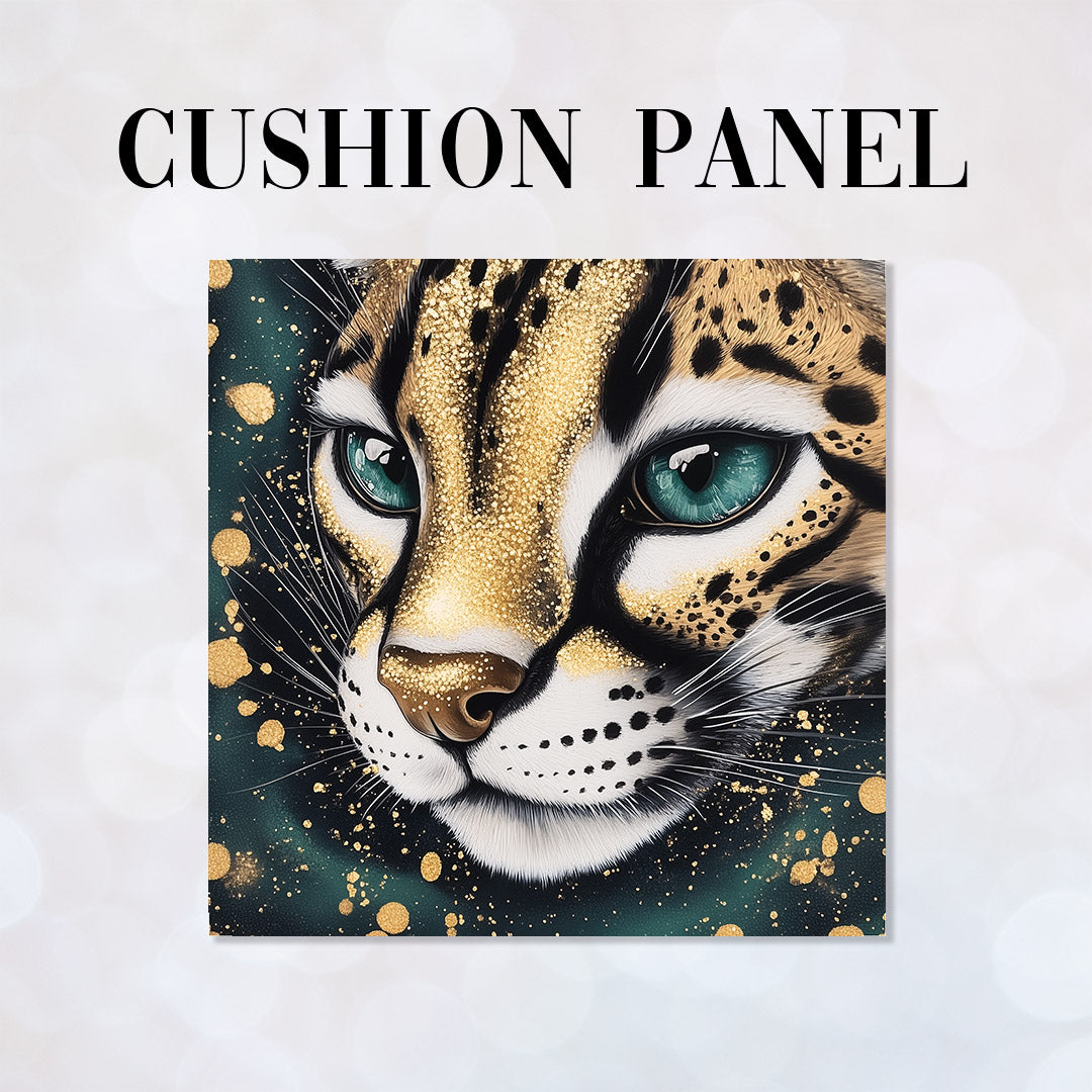 CUSHION Gold and Teal Lynx Fabric Panel CP-613
