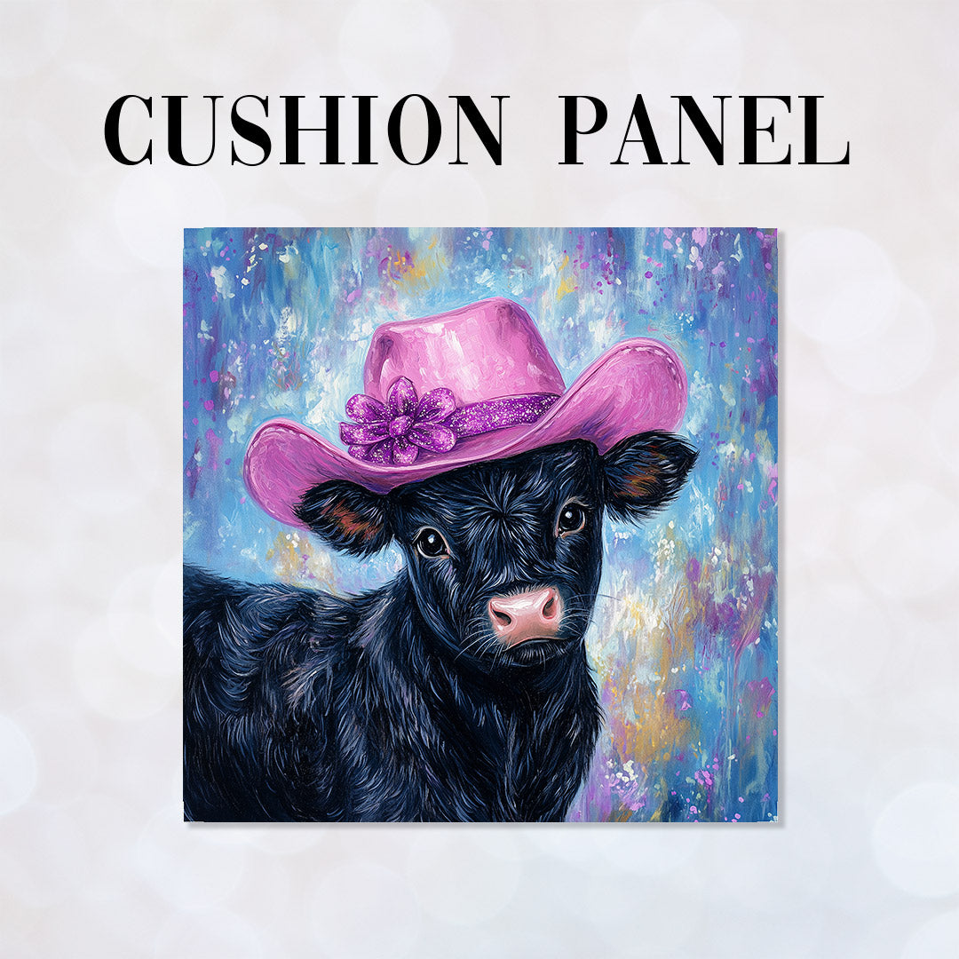 CUSHION Black Party Cow Fabric Panel CP-621