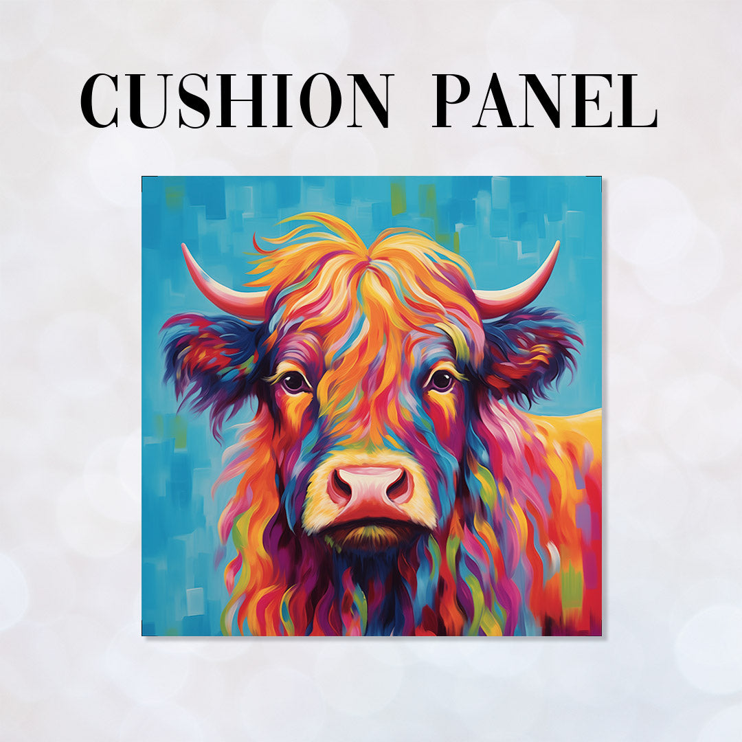 CUSHION Highland Cow on Blue Fabric Panel CP-623