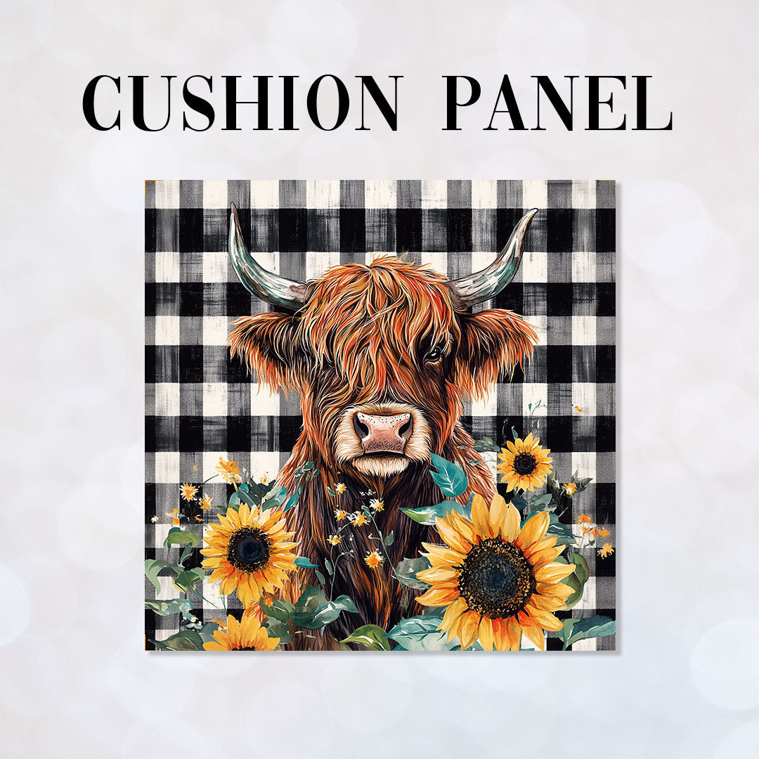 CUSHION Sunflower Highland Cow Fabric Panel CP-632