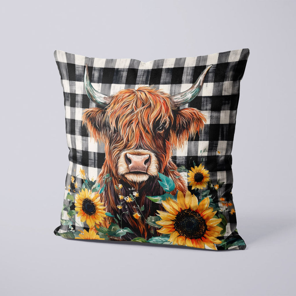 CUSHION Sunflower Highland Cow Fabric Panel CP-632