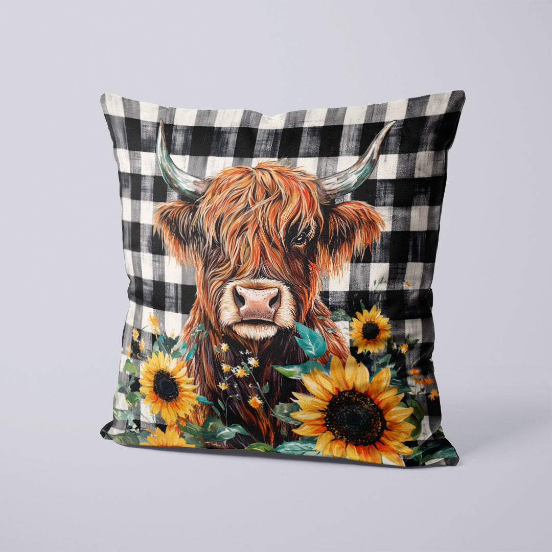 CUSHION Sunflower Highland Cow Fabric Panel CP-632
