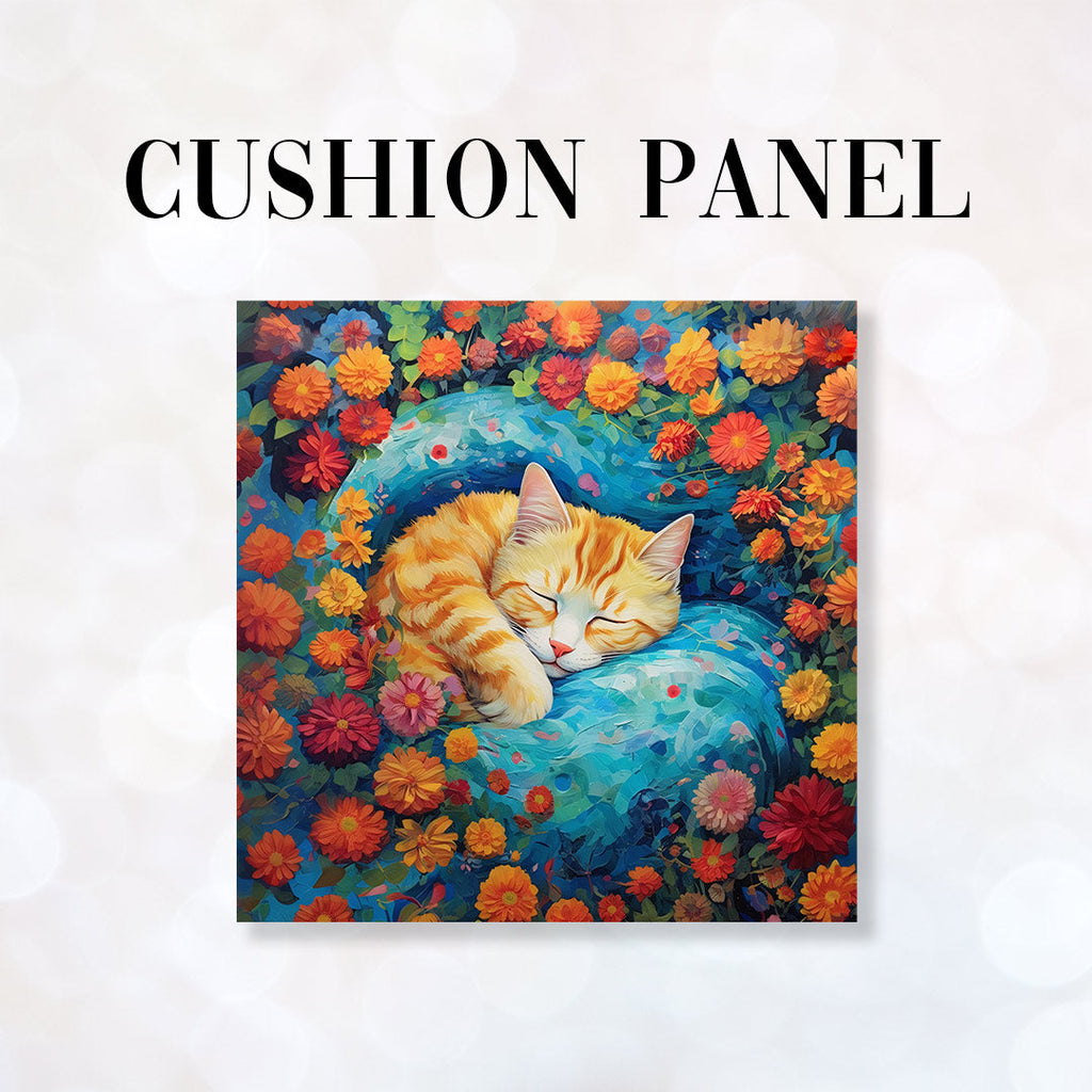CUSHION Fabric Panel Cat And Flowers CP-64