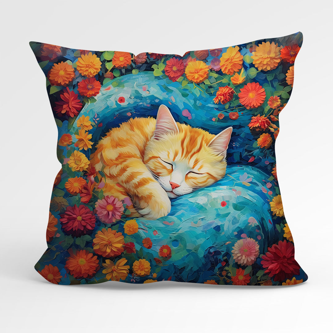 CUSHION Fabric Panel Cat And Flowers CP-64