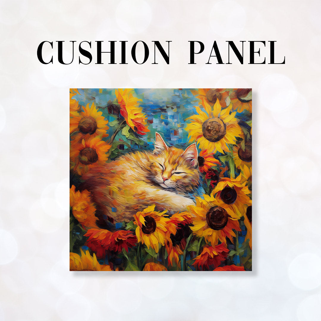 Cat And Sunflowers Fabric Panel for sewing Cushions. – Custom Fabrics UK