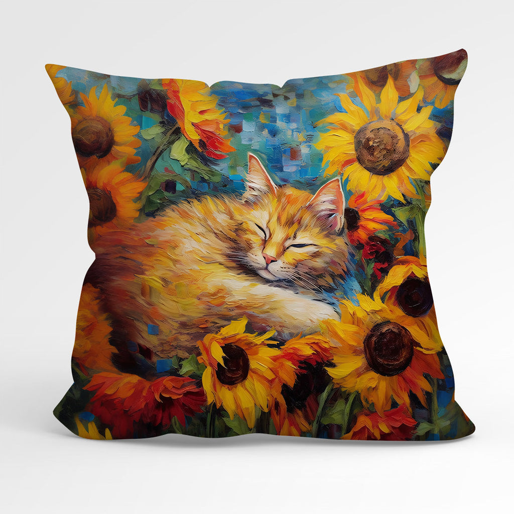CUSHION Fabric Panel Cat And Sunflowers CP-65