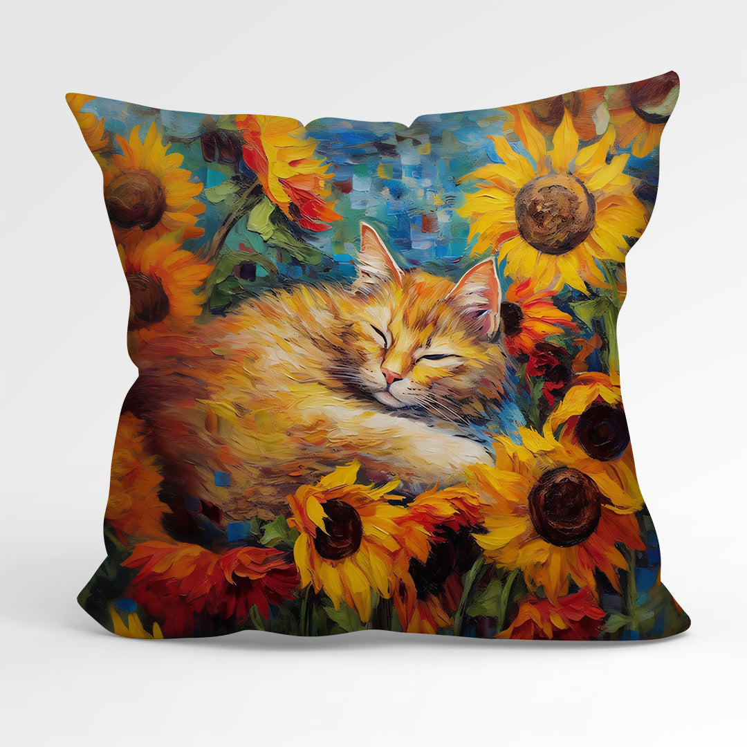 CUSHION Fabric Panel Cat And Sunflowers CP-65