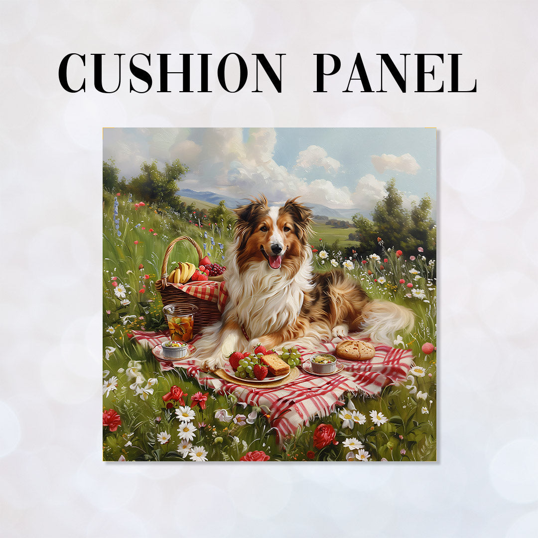 CUSHION Border Collie Picnic 2 Fabric Panel CP-651