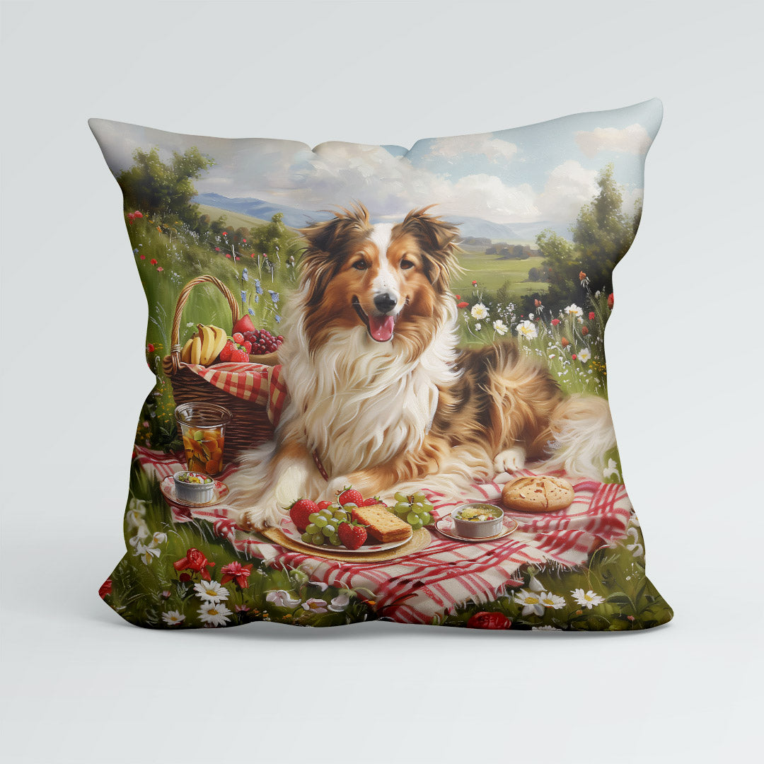 CUSHION Border Collie Picnic 2 Fabric Panel CP-651