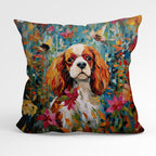 CUSHION Fabric Panel White and Brown King Charles Cavalier CP-67