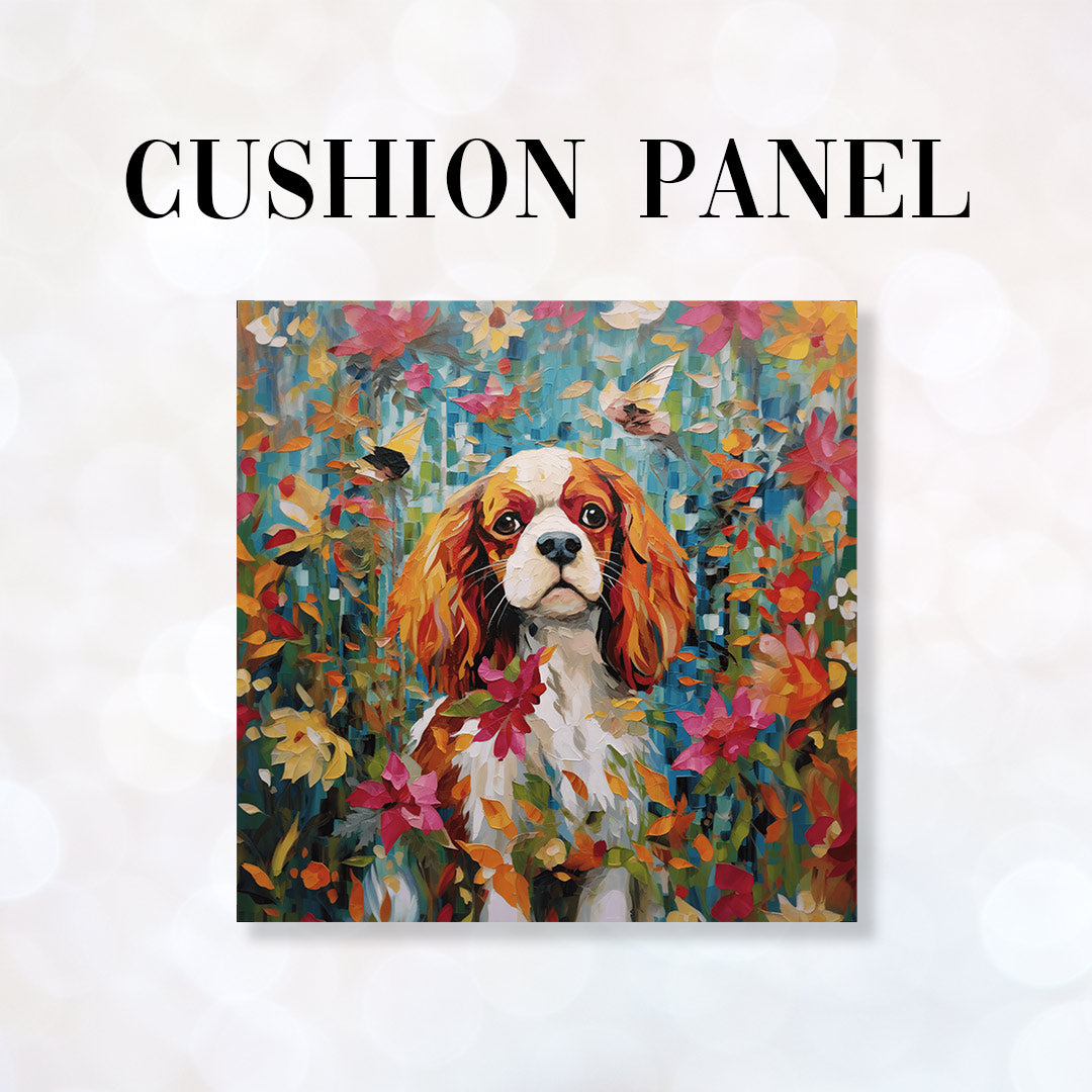 CUSHION Fabric Panel White and Brown King Charles Cavalier CP-67