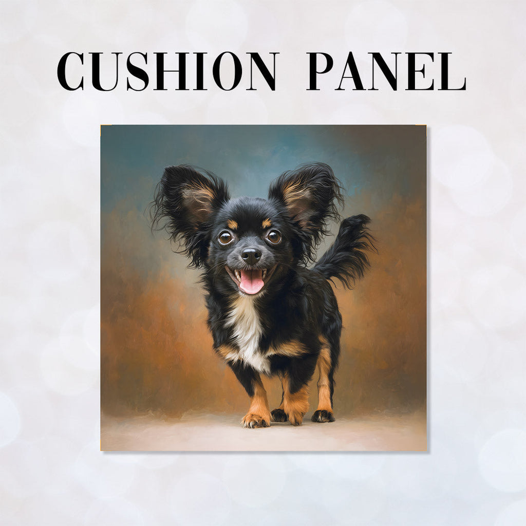 CUSHION Panel Black Longhaired Chihuahua CP-692
